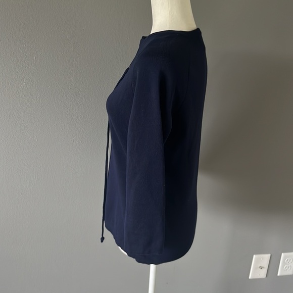 Barney's Navy Blue Merino Wool Lace Up Front Sweater - Picture 5 of 11